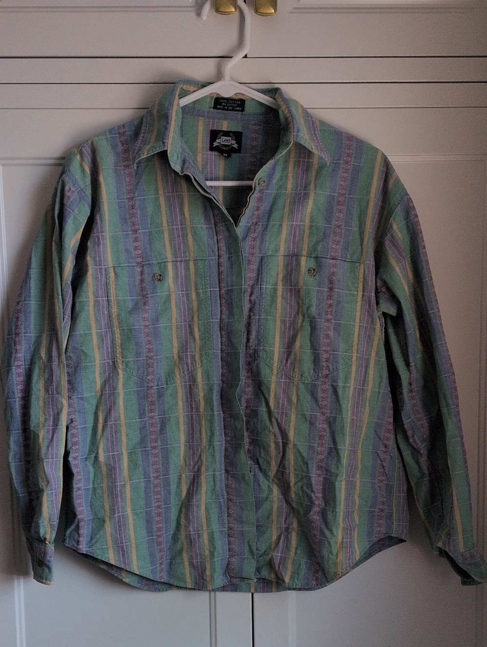 Vintage Lee Women's Lightweight Striped Shirt Jacket in Green and Purple